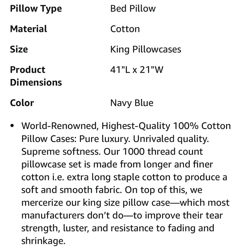 Luxury king size pillows case navy